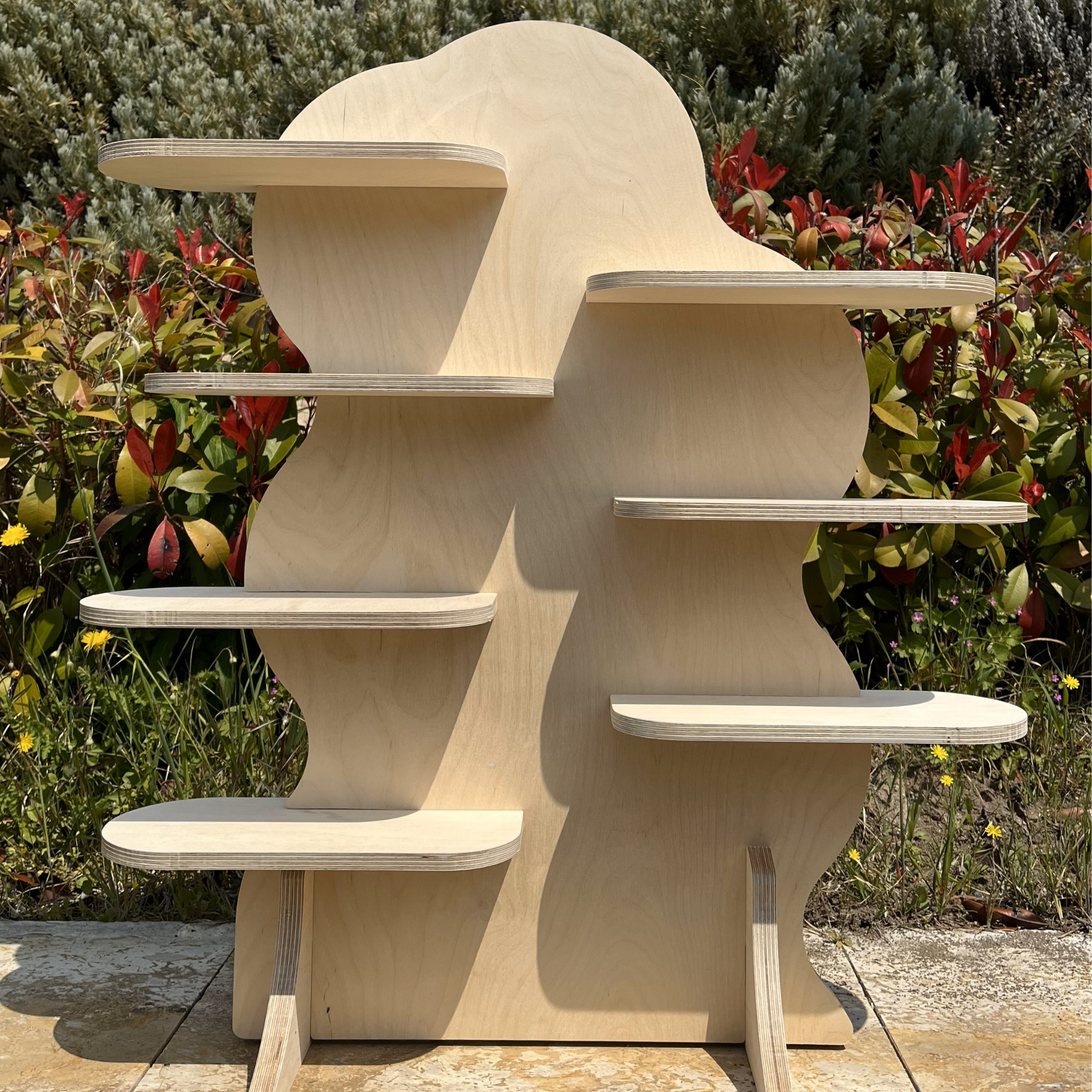 Asymmetrical Wavy Portatif Ahşap Masaüstü Ürün Teşhir Standı