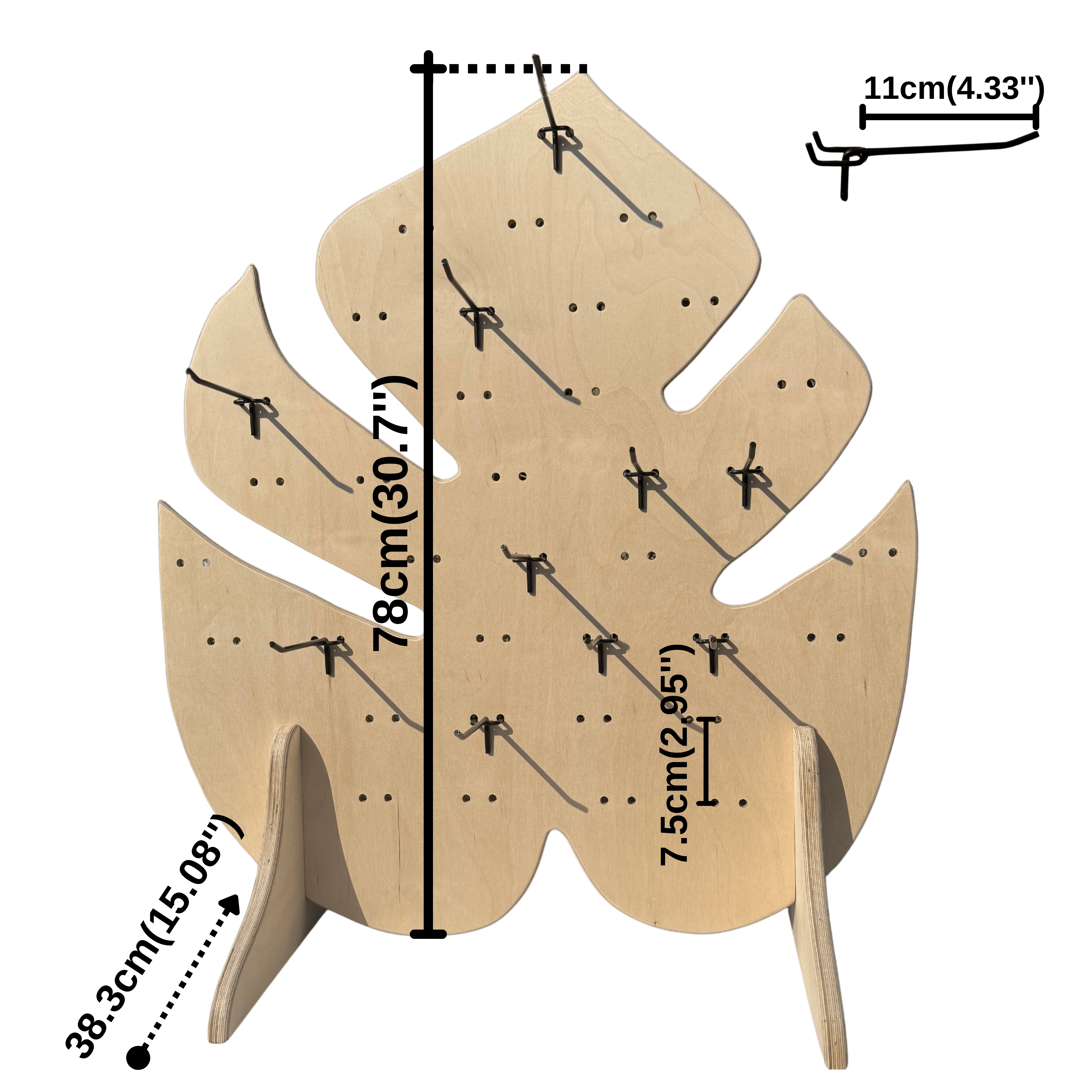 Monstera Pegboard Masaüstü Ürün Teşhir Standı + Metal Askılar