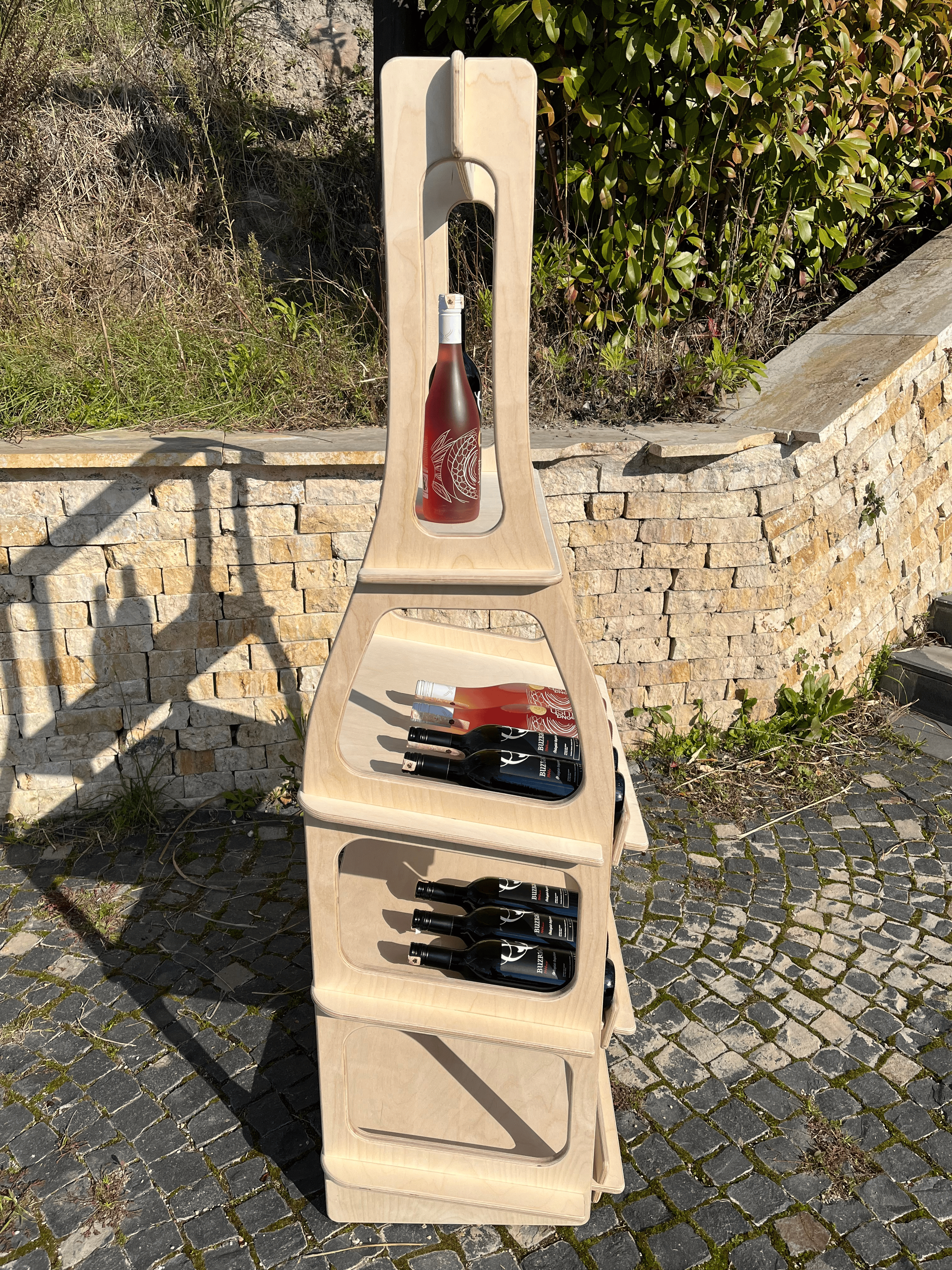Wine Portatif Ahşap Şarap Standı – Zemin Ürün Teşhir Rafı, Pop-Up & Market Şarap Standı