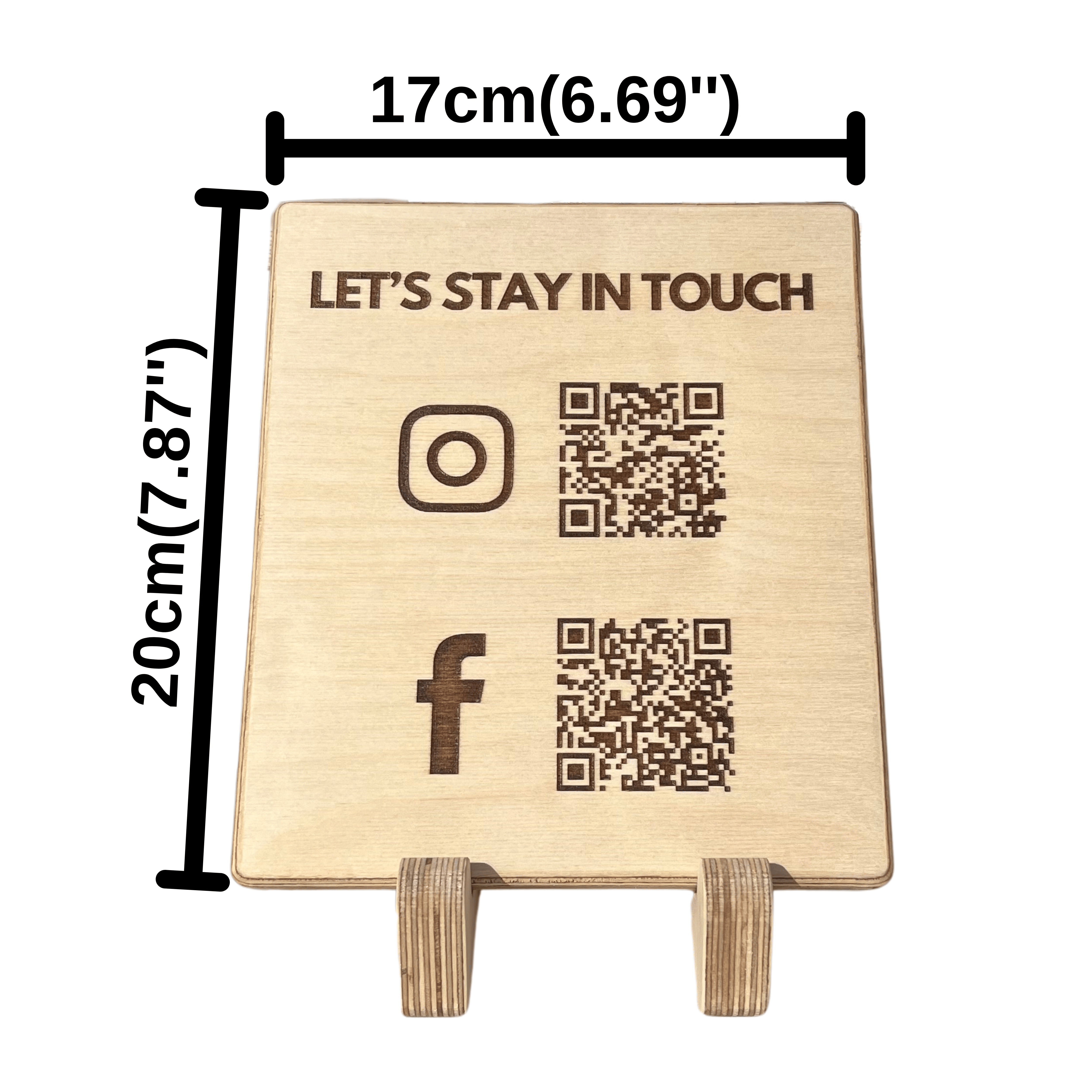 Kişiselleştirilebilir Dikdörtgen Ahşap Eğimli Kare Kod Tabelası – Sosyal Medya & QR Ödeme Standı