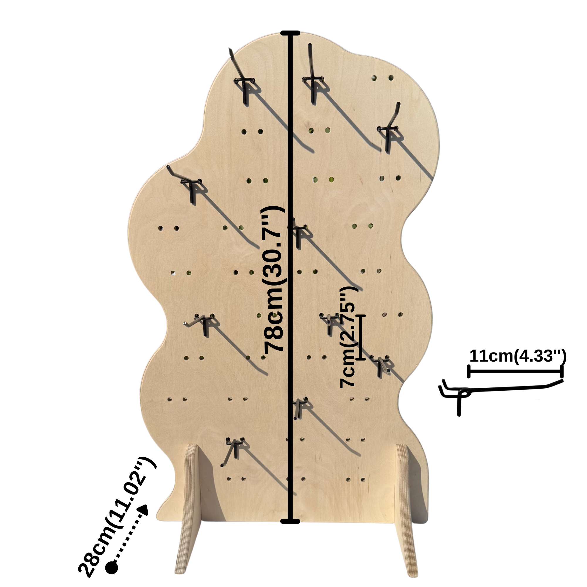 Asymmetrical Wavy Pegboard Masaüstü Ürün Teşhir Standı + Metal Askılar