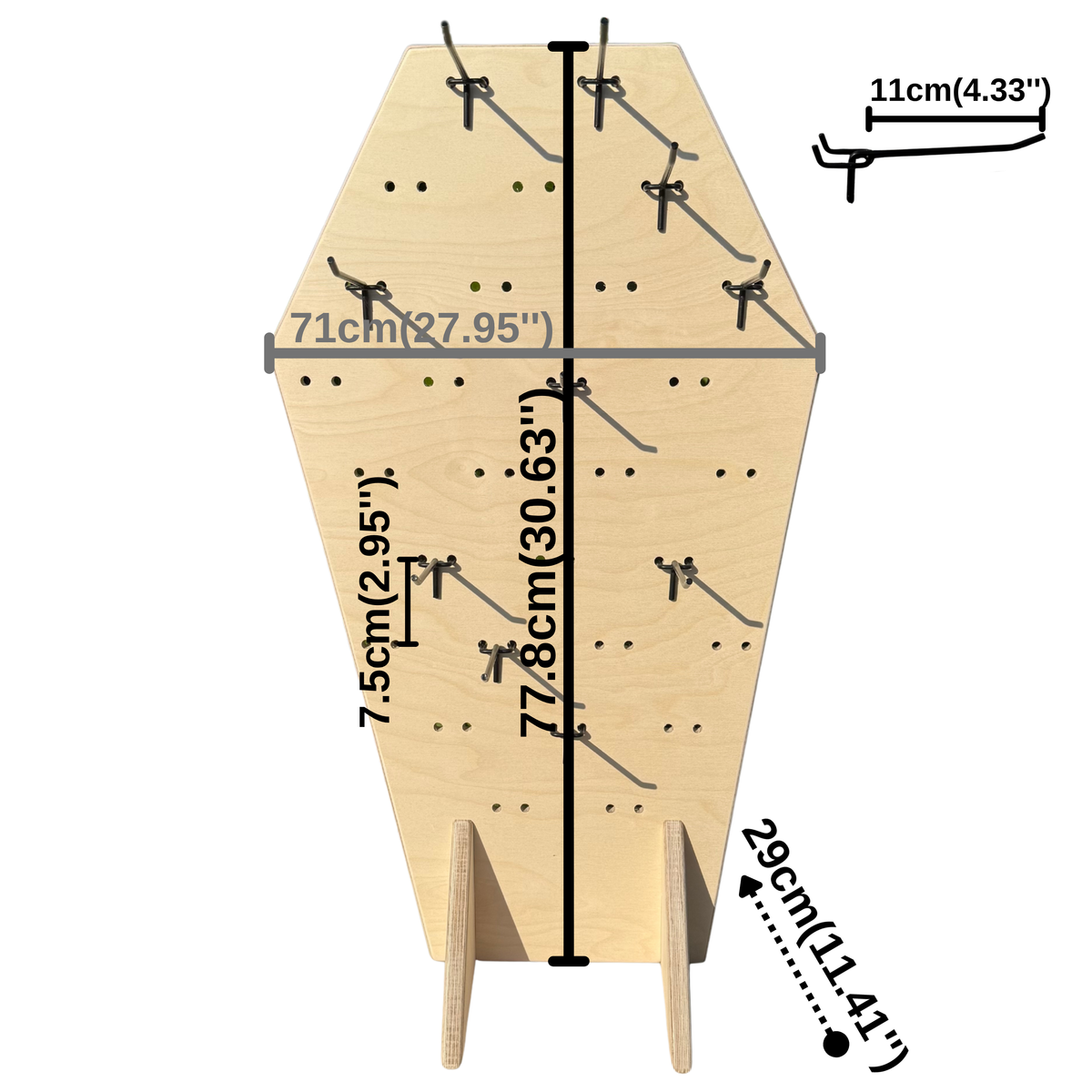 Coffin Pegboard Masaüstü Ürün Teşhir Standı + Metal Askılar
